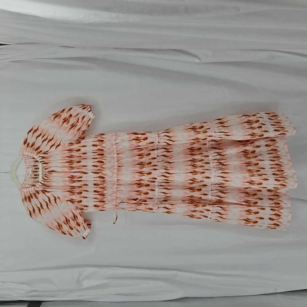 A.L.C. Mischa All Over Tye Dye Midi Dress  Ikat Inspired Puff Sleeve Size 10